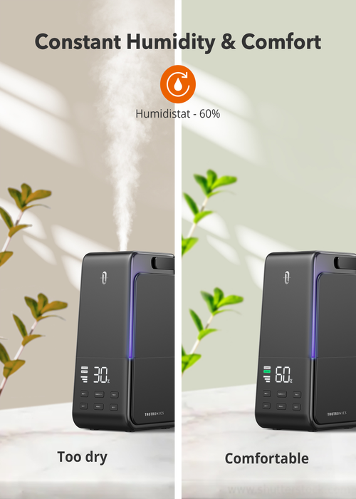 TaoTronics Humidifiers, 4L Ultrasonic Cool Mist Humidifier with Automatic Humidity Monitoring, Quiet Operation, LED Display, Easy to Clean and Fill, Sleep Mode for Large Bedroom/Living Room/ Office