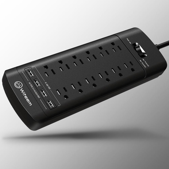 Surge Protector with USB (4360 Joules), Witeem 12 Outlets Power Strip and 4 Smart USB Charging Ports (5V/3.4A), Flat Plug,1875W/15A,6 Feet Heavy Duty Extension Cord, ETL Listed