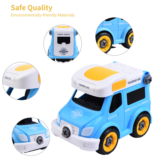 Toys Trucks for Boys | Take Apart Car Toys with Electric Drill | DIY Assembly Construction Trucks Remote Control Car with Siren & Engine Sound for 2-6 Years Old Toddlers Kids - Blue