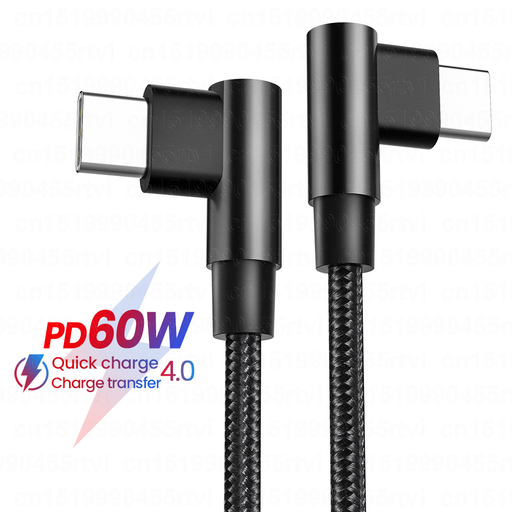 3A Double Elbow Type-C to USB C 60W Fast Charging Data Cable for Huawei Samsung Xiaomi Mobile Phone Charging Cable 1M/2M/3M