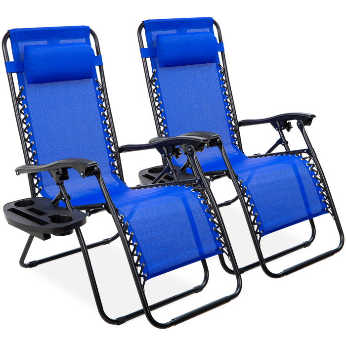 Best Choice Products Set of 2 Adjustable Zero Gravity Lounge Chair Recliners for Patio, Pool W/ Cup Holders - Black