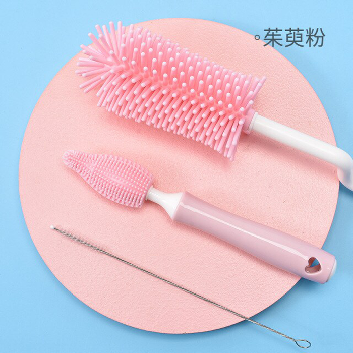 Silicone Bottle Brush 360 Degree Rotation Baby Pacifier Cup Nipple Cleaning Brushes Set Handheld Soft Head Food Grade Watering