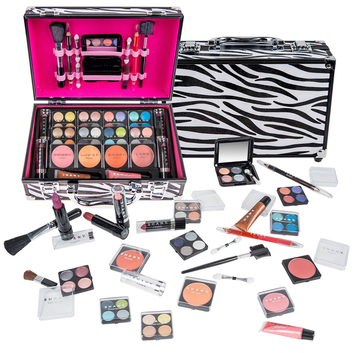 SHANY Carry All Makeup Train Case with Pro Makeup and Reusable Aluminum Case - Zebra