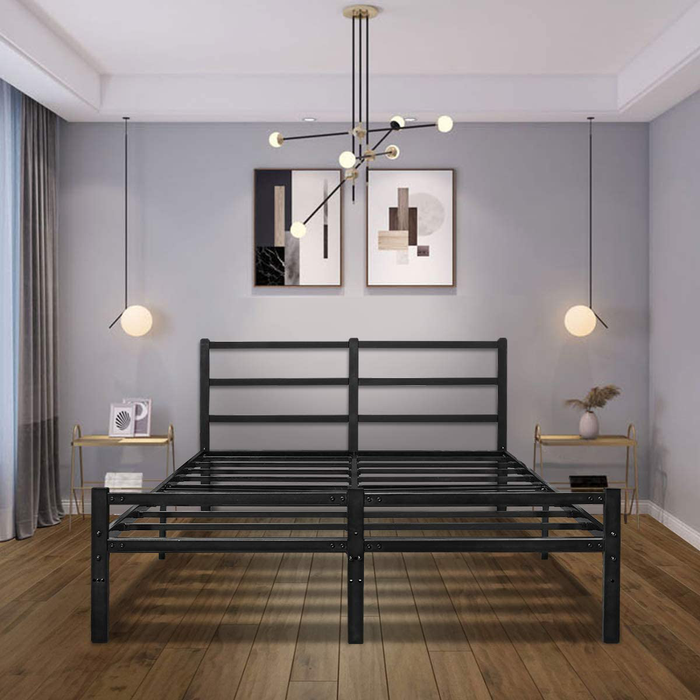 Kingso 14" Tall Twin Size Metal Bed Frame Black 1500H Steel Platform Metal Bed Frame with Storage, Heavy Duty Steel Slat and Anti-Slip Support, No Box Spring Needed-76.5 X 40.5