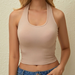 Women Ribbed Crop Top with Halter Tank Top Women Summer Vintage Sleeveless Camis Casual Fitness Short Vest Candy Colors