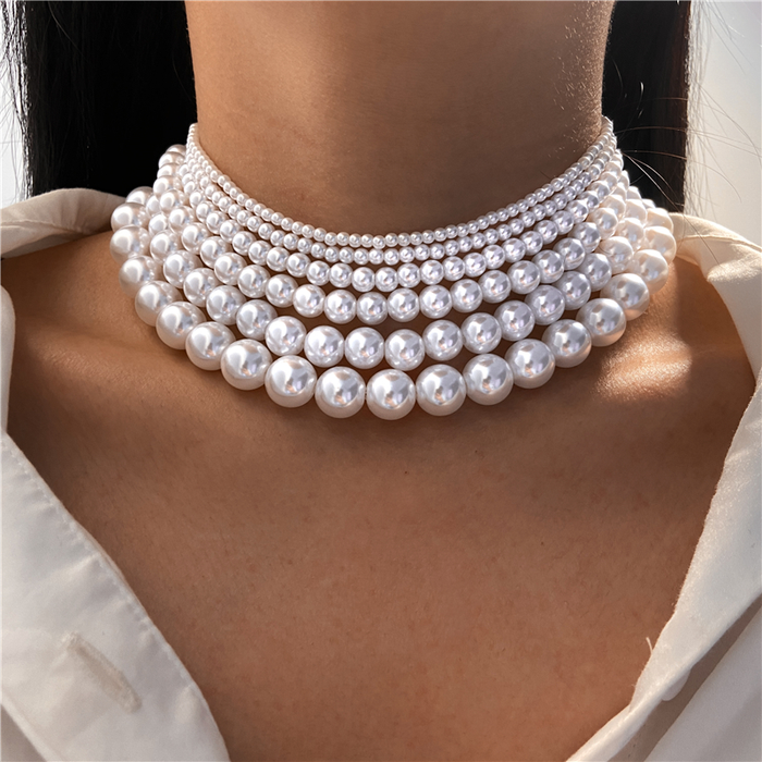 17KM Vintage Pearl Choker Necklace for Women Elegant White Imitation Pearl Flower Necklaces 2022 Trend Wedding Party Jewelry