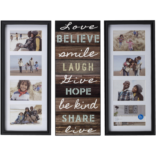 Mainstays Collage Picture Frames with Sentiment Plaque in Black (2 Frames and a Sentiment Wall Decor)