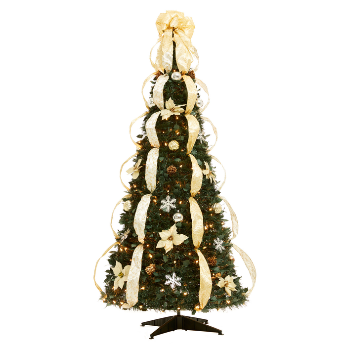 Brylanehome Clear LED Green Fully Decorated Prelit Full Pop-Up Christmas Tree, 6'