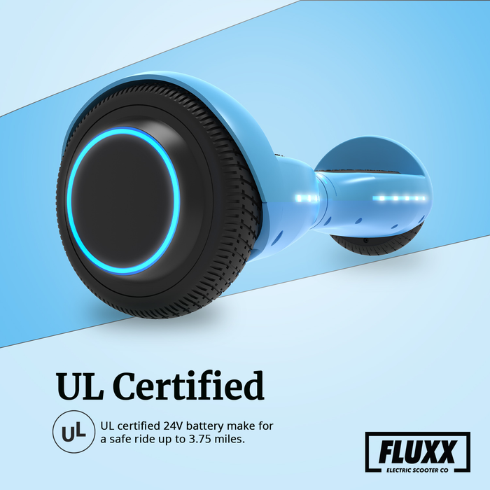 Fluxx FX3 Hoverboard with 6.2 Mph Max Speed, 176 Lbs Max Weight, 3.1 Miles Distance, Self Balancing Scooter with 6.5 Inch Wheels and LED Headlights Lt Blue