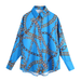 Hot Sale Women Chain Printing Blue Shirt Female Long Sleeve Blouse Casual Lady Loose Tops Blusas S9567
