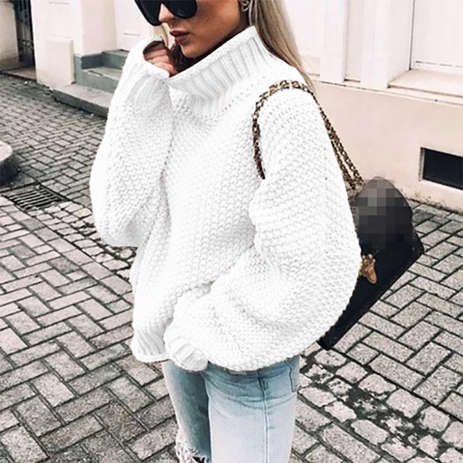 Womens Knitted Sweater Fashion Oversized Autumn Winter Tops Turtleneck Sweater Casual Knitted Long Sleeve Pullover Streetwear