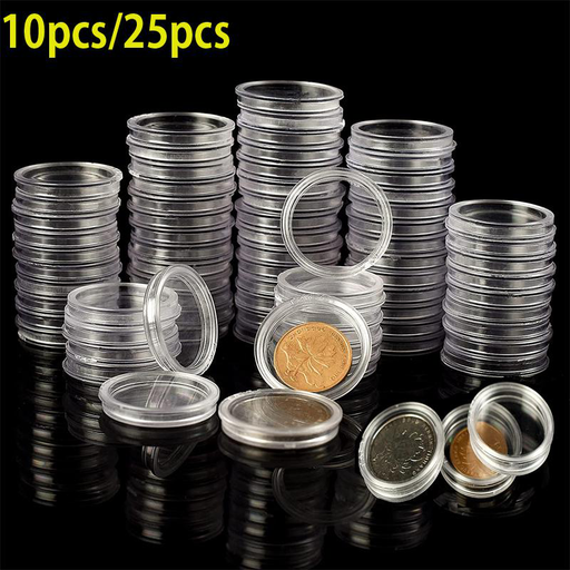 10/25PCS Coin Box Clear 21-45Mm round Boxed Holder Plastic Storage Capsules Display Cases Organizer Collectibles Gifts
