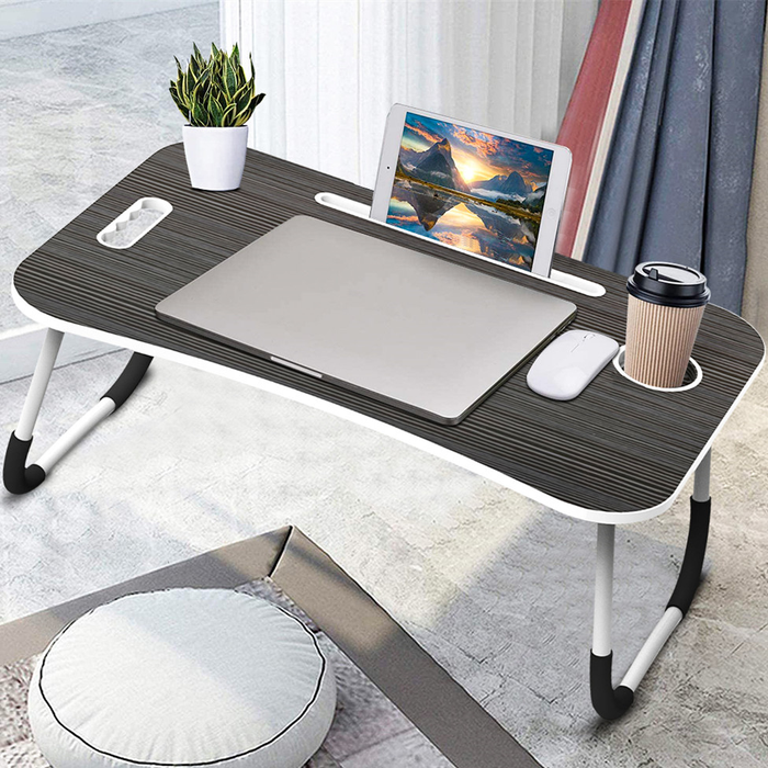 Fold Laptop Desk for Bed, Protable Laptop Bed Tray with Legs, Small Lazy Laptop Bed Tray with Ipad Slots, Black Laptop Table for Adults/Students/Kids, Eating Working Desk for Couch/Sofa/Floor, HJ1832