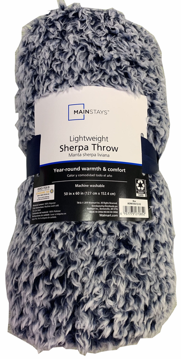 Mainstays Extra Plush Lightweight Sherpa Throw Blanket, 50" X 60", Blue