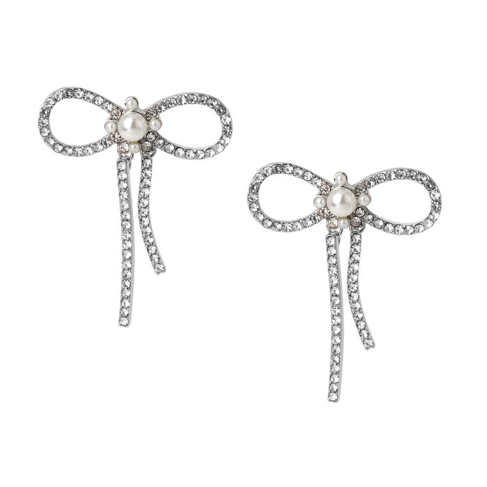 LUV Betsey Women'S Bow Post Silver Earrings, 1.6" Length