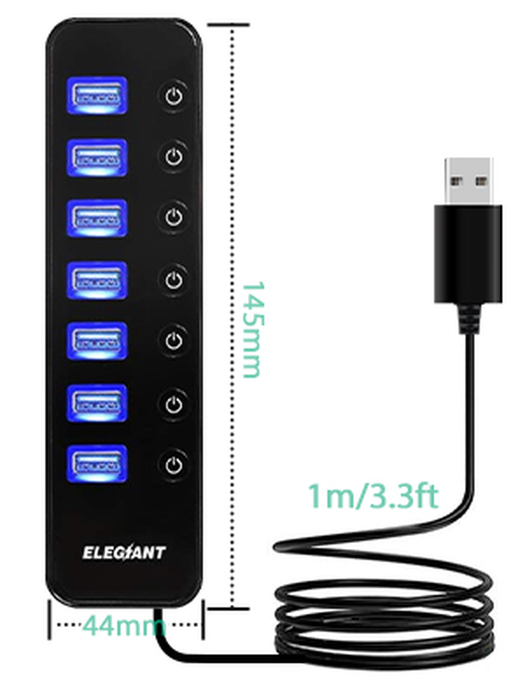 Yingtrading Powered USB 3.0 Hub, 7-Port USB Data Hub Splitter with Charging Port and On/Off Switches