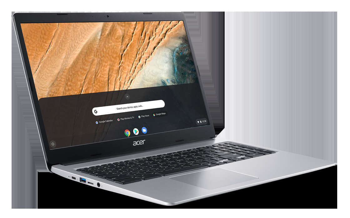 Acer 315 15.6" Celeron 4GB/32GB Chromebook, 15.6" HD Display, Intel Celeron N4000, 4GB LPDDR4, 32GB eMMC, Protective Sleeve, Pure Silver, Chrome OS - CB315-3H-C2C3