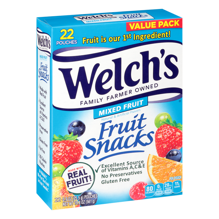 Welch's Mixed Fruit Fruit Snacks Box, 0.9 oz, 22 Count