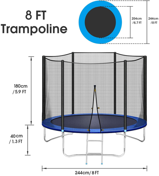 Maxkare 8FT Trampoline with Enclosure & Ladder for Adults & Kids, Exercise Fitness Rebounder Jumping Indoor Outdoor Play, 264 LBS Capacity