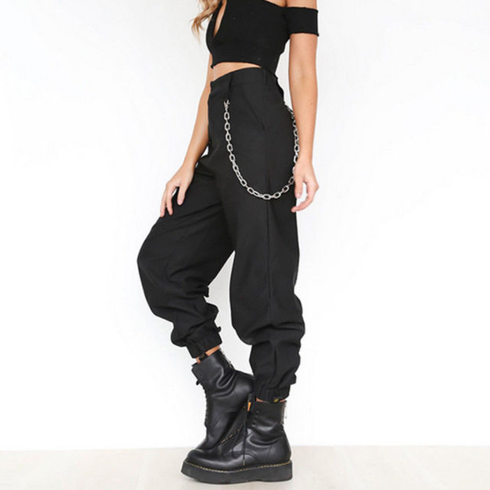 New Fashion Women High Waist Chain Hip-Pop Combat Cargo Harem Pants Leggings Trouser plus Size S-3XL