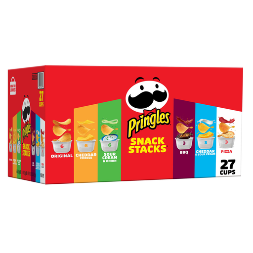 Pringles Potato Crisps Chips, Lunch Snacks, Office and Kids Snacks, Variety Pack, 19.5oz Box, 27 Cups