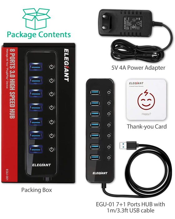 Yingtrading Powered USB 3.0 Hub, 7-Port USB Data Hub Splitter with Charging Port and On/Off Switches