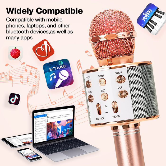 Bluetooth Karaoke Microphone, Handheld Karaoke Machine Speaker, with Magic Voices Effects, Home KTV with Record Function, for PC Phone Connection