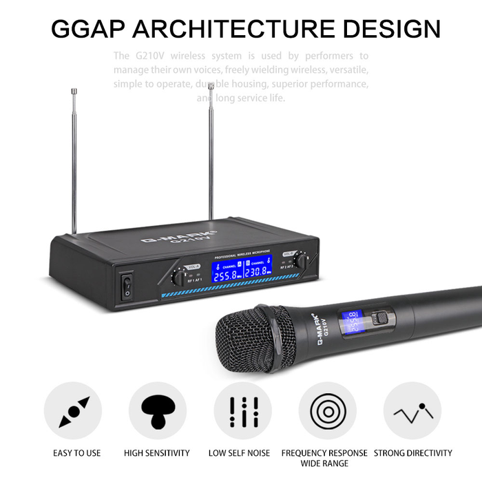 Wireless Microphone G-MARK G210V 2 Channels VHF Professional Handheld Mic for Party Karaoke Church Show Meeting