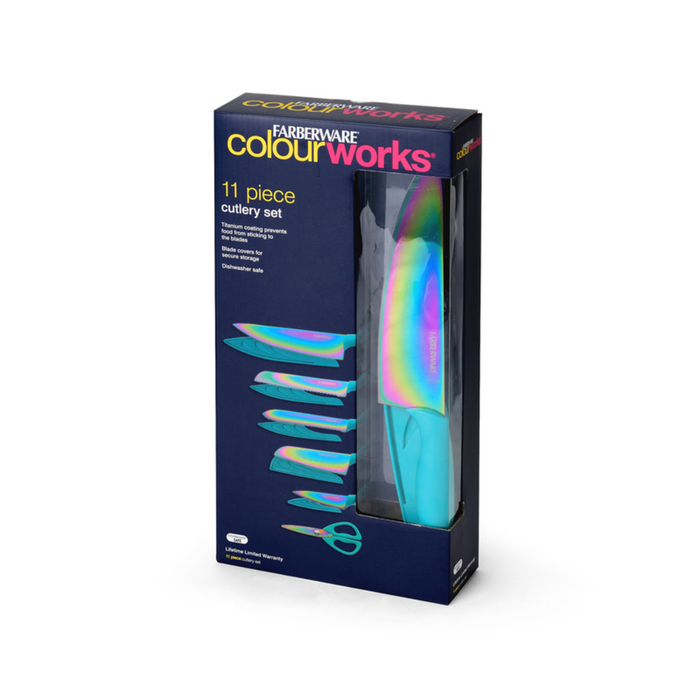 Farberware Colourworks 11-piece Rainbow Titanium Teal Knife Set