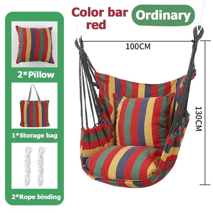 Indoor Hammock Chair Outdoor Swing Chair, Max 440 Lbs, w/ 2 Soft Pillow & Storage Bag, Large Cotton Rope Hanging Chair for Bedroom, Comfort, Durability, Perfect for Home, Patio, Yard, Deck, Garden