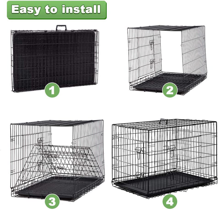Large Dog Crate Dog Cage Dog Kennel Pet Puppy Playpen Outdoor Metal Wire Folding Travel Camping Crate with Divider Double Door Plastic Tray,48 inches