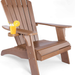 Qomotop Ploy Lumber Adirondack Chair with Cup Holder, Fade-Resistant Outdoor Seating with 350Lbs Duty Rating, All-Weather Patio Chair for Garden,Brown