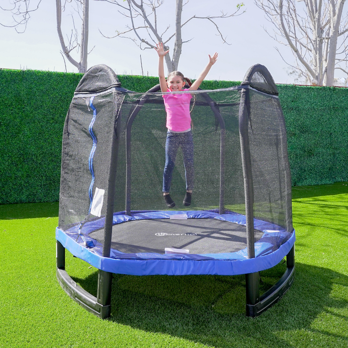 Kinertial 7 ft Hexagonal Kids Trampoline with Safety Enclosure Net (Ages 3 - 10)