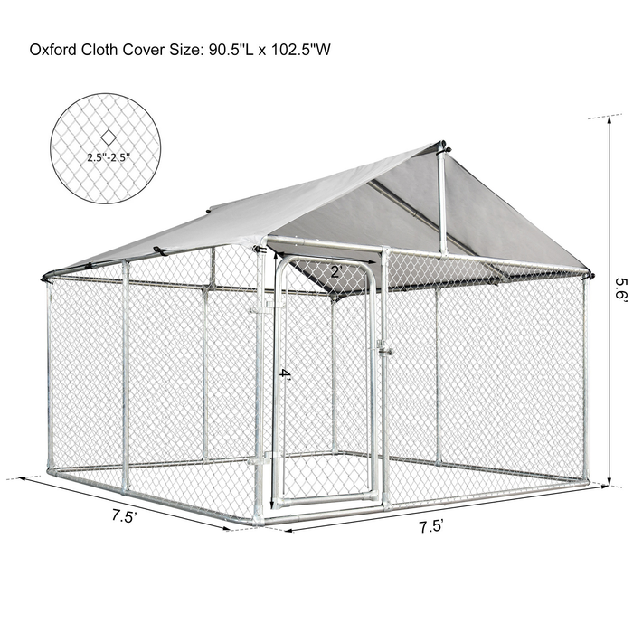Maboto 7.5'x7.5'x5.6' Large Outdoor Dog Kennel Galvanized Steel Fence with Oxford Cloth Roof and Lock
