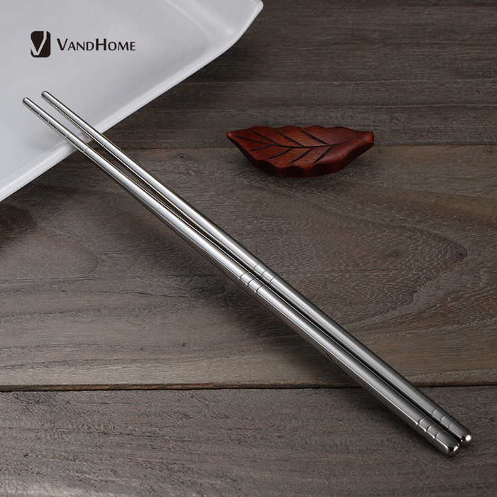 Vandhome 5 Pairs Chinese Metal Chopsticks Set Non-Slip Stainless Steel Chop Sticks Set Reusable Food Sticks Kitchen Sushi Sticks
