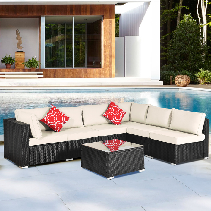 4 Piece Patio Furniture Set with Wicker Chair, 3-Seat Sofa, Ottoman, Glass Table, All-Weather PE Rattan Outdoor Conversation Set for Backyard, Porch, Garden, Poolside, L4496
