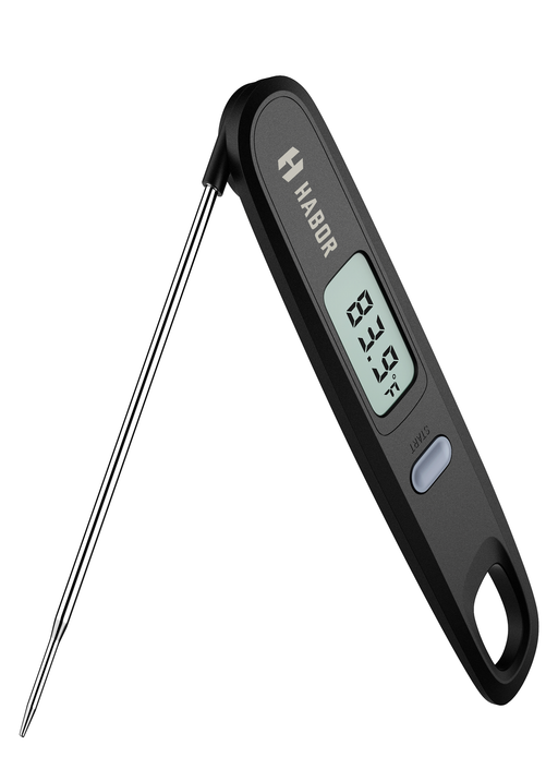 Habor Digital Instant- read Cooking Thermometer with Foldable 4.8 Inch 304 Food Grade Stainless Steel Probe, Magnetic Attachment and Haning Hole for BBQ, Making Meat, Coffee , Tea, Milk or Bathing