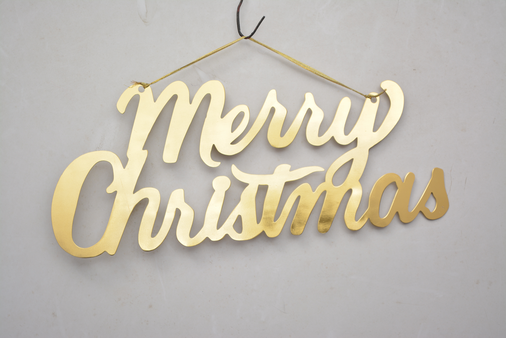 Holiday Time Metal Hanging Merry Christmas Word Decor Gold, 18 x 7.5 inch.