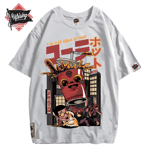 Japanese Harajuku Cartoon Cola Demonization Men Hip Hop T Shirt Monster T-Shirt Streetwear Summer Tops Tees Cotton Tshirt Hiphop