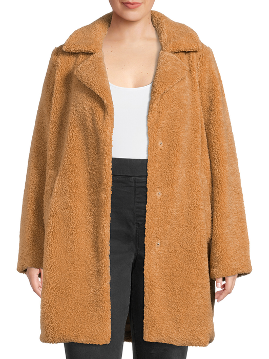 Mark Alan Women’S plus Size Single-Breasted Faux Sherpa Coat