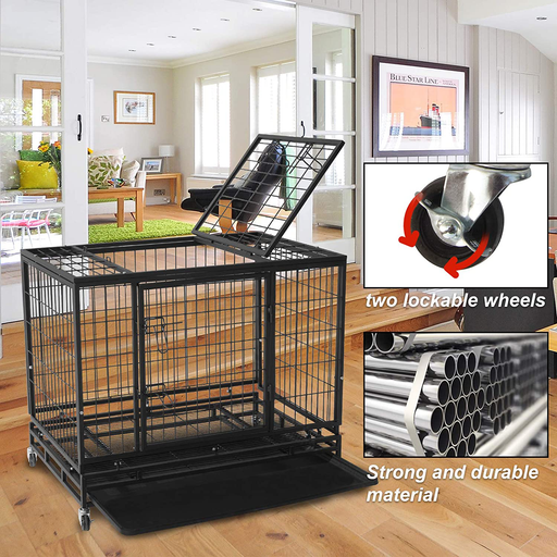 Polar Aurora Pet Dog Cage Heavy Duty Strong Metal Wire Crate 37"/46" Dog