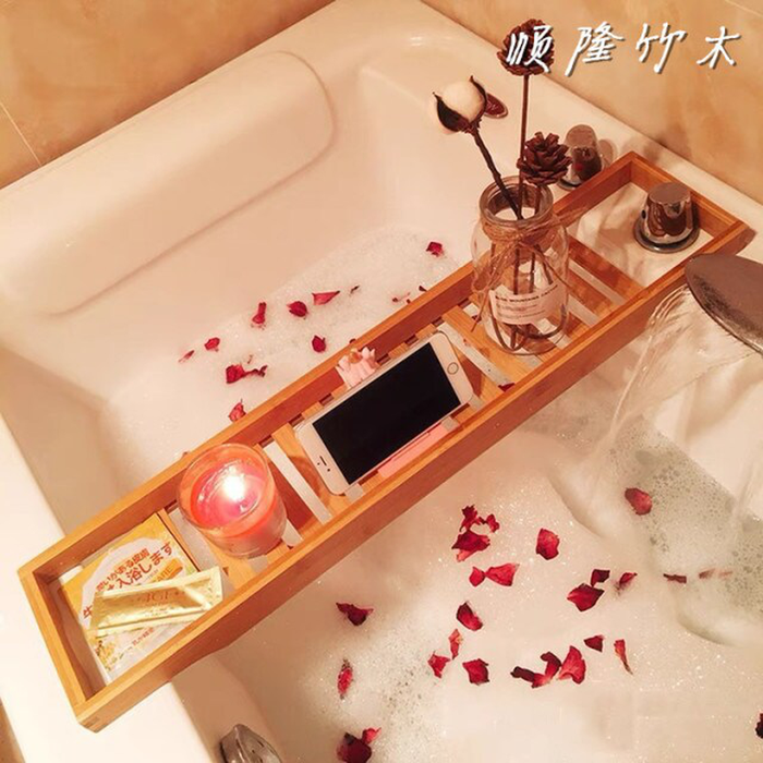 Bamboo Bathroom Tray Storage Decorative Wine Extendable Bathroom Tray Tablet Holder Estanteria Bambu Bathtub Accessories OB50TP