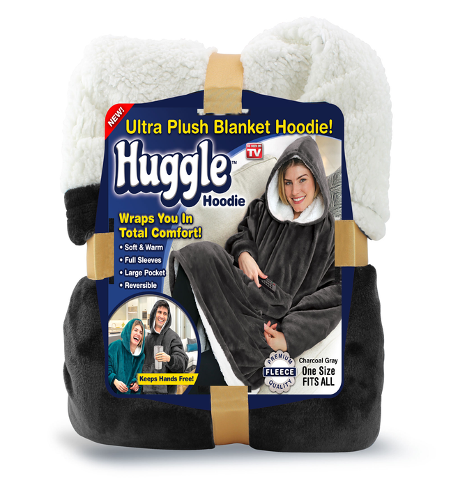 Huggle Hoodie, Ultra Plush Hooded Blanket Robe, Premium Fleece, Gray, as Seen on TV
