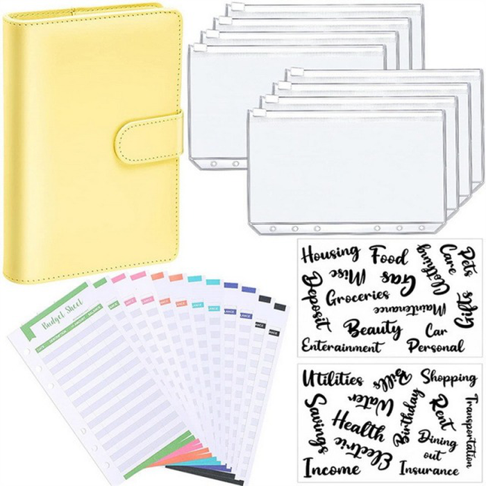 A6 Binder Budget Planner Notebook Covers Folder A6 Size 6 Hole Binder Pockets Plastic Binder Zipper Money Saving Envelope