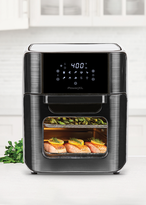 Powerxl Air Fryer Home Pro – Extra-Large 12-Quart Air Fryer Oven Multi-Cooker with Bake, Roast, Broil, Pizza, Dehydrate, and 3 Crisper Trays – Black, Stainless Steel