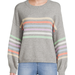 Dreamers by Debut Women'S Rainbow Striped Sweater with Puff Sleeves