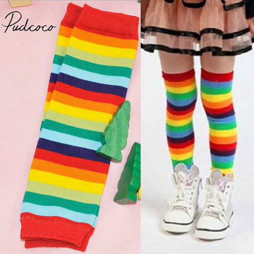 2019 Brand New Baby Boy Girl Rainbow Striped Stockings Colorful Soft Crawling Knee Pads Elbow Pads Protector Leg Warmers 1-3T