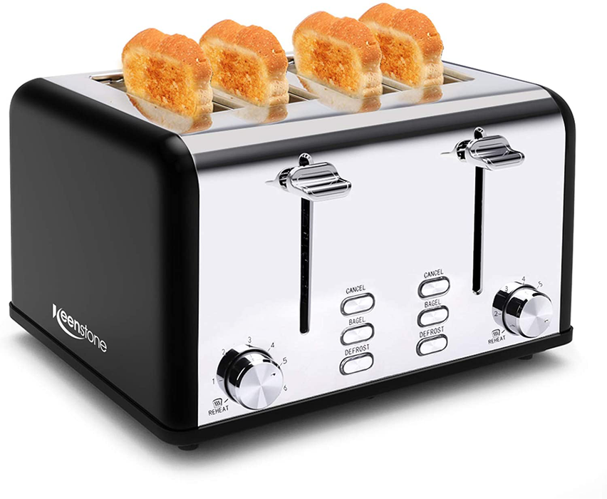 4 Slice Toaster Cheflaud Stainless Steel Retro Toasters, Bagel, Defrost, Reheat, Cancel Function 6 Shade Settings Removable Crumb Tray Auto Pop-Up
