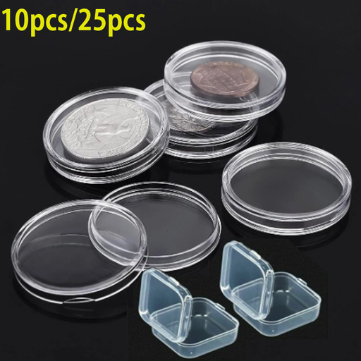 10/25PCS Coin Box Clear 21-45Mm round Boxed Holder Plastic Storage Capsules Display Cases Organizer Collectibles Gifts