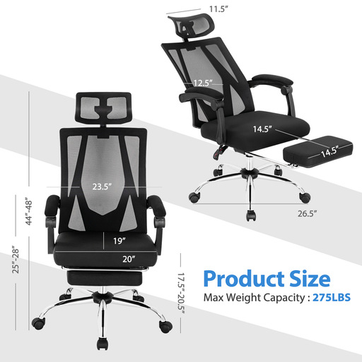 Gymax High Back Office Chair Mesh Reclining Executive Chair W/ Retractable Footrest
